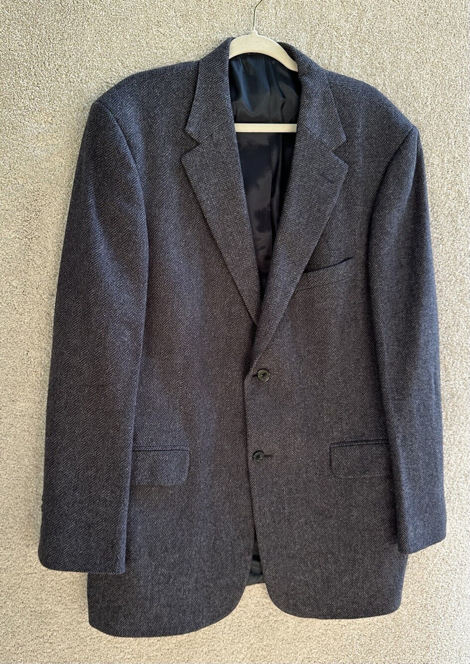 Oscar De La Renta Blazer Mens 44 Long Gray Chevron Silk Wool Classic Formal